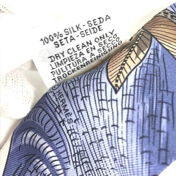 HERMES Bird pattern Twilly BandeauScarf Scarf silk White/blue - Picture 8 of 10